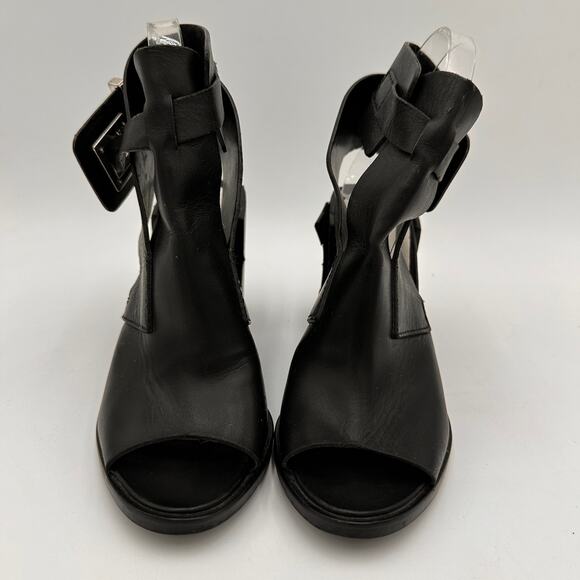 Zara Women's Black Leather Open Toe Ankle Buckle Heels Size 37 / 6.5 - Picture 3 of 9